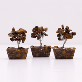 12x Mini-Edelsteinbäume auf Orgonitbasis - Tigerauge (15 Steine)