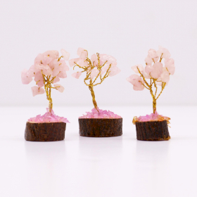 12x Mini-Edelsteinbäume auf Holzsockel - Rosenquarz (15 Steine)
