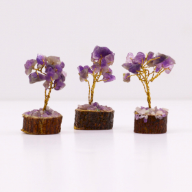 12x Mini-Edelsteinbäume auf Holzsockel - Amethyst (15 Steine)