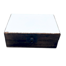 Mittelgroße Holzbox mit Keramikglasur- 15x10x6cm - Weiß