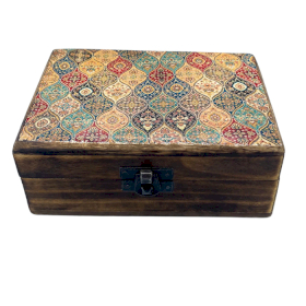 Mittelgroße Holzbox mit Keramikglasur - 15x10x6cm - Trad-Muster