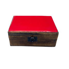 Mittelgroße Holzbox mit Keramikglasur - 15x10x6cm - Rot