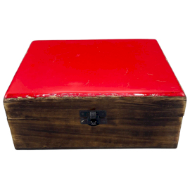 Große Holzkiste mit Keramikglasur - 20x15x7.5cm - Rot