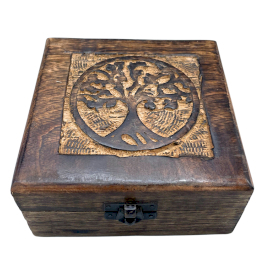 Quadratische Erinnerungsbox aus Holz, 13 x 13 x 6 cm -Baum des Lebens