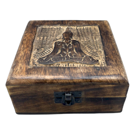 Quadratische Erinnerungsbox aus Holz, 13 x 13 x 6 cm - Buddha