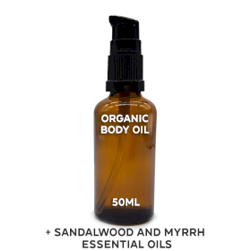 10x Organisches Körperöl 50 ml-Ohne Etikett- Sandelholz und Myrrhe
