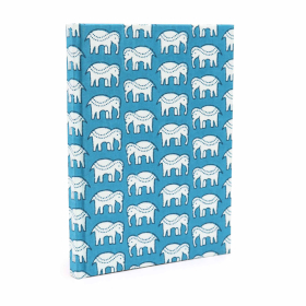 Baumwollgebundene Notizbücher 20x15cm - 96 Seiten – Blaugrüne Elefanten