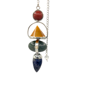 Four Elements Gemstone Pendulum - Roter Jaspis, gelber Aventurin, Moosachat, Sodalith und Mondstein