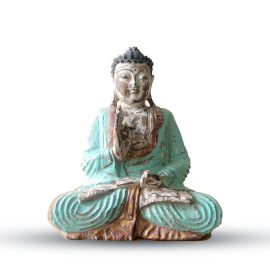 Vintage handgeschnitzte Buddha-Statue – Mintfarbe 30cm - Unterrichtsübertragung