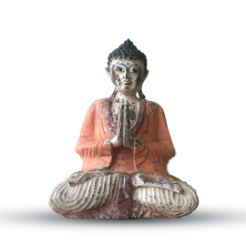 Vintage handgeschnitzte Buddha-Statue - Orange- 30cm - Willkommen
