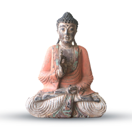 Vintage handgeschnitzte Buddha-Statue - Orange- 40cm - Unterrichtsübertragung