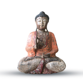 Vintage handgeschnitzte Buddha-Statue -Orange- 60cm - Unterrichtsübertragung