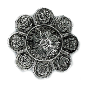 6x Polierter Aluminium-Räucherstäbchenhalter- Tibetische Symbolen, 12 cm