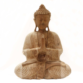 Handgeschnitzte Buddha-Statue – 40 cm, Willkommen – weiß getüncht – beschädigt