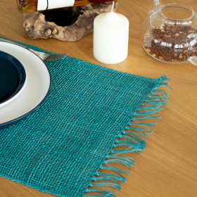 Natürliches Tischset mit Seegrasfransen - Turquoise