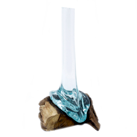 2x Geschmolzenes Glas auf Holz-Vase