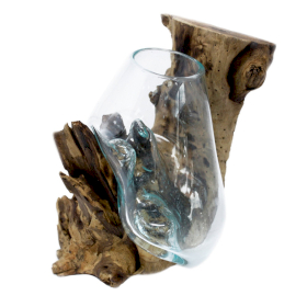 2x Geschmolzenes Glas auf Holz - hängenden Schüssel