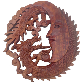 Paneel mit Mondgesicht und Drache, 30 cm
