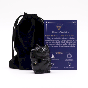 Edelstein-Glückskatze- Schwarzer Obsidian 50x35x25mm