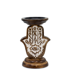 Kerzenständer aus Mangoholz - Hamsa - Klein 18x11cm