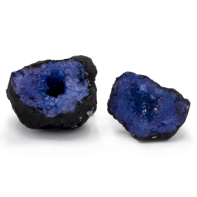 Bunte Calcit-Geoden - Schwarzer Stein - Blau