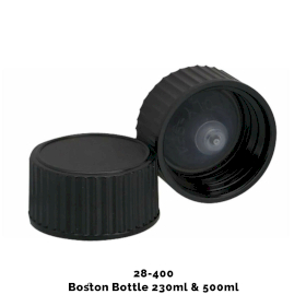 50x Verschluss für bernsteinfarbene Boston-Flasche  (for 230ml & 500ml) - Schwarzer Kunststoff 28-400mm