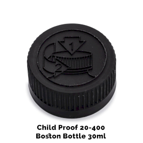 50x Verschlusskappe für bernsteinfarbene Boston-Flasche, kindersicher, 20 mm (für 30–60 ml), schwarzer Kunststoff