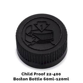 50x Verschluss für bernsteinfarbene Boston-Flasche, kindersicher, 22 mm (für 120 ml), schwarzer Kunststoff