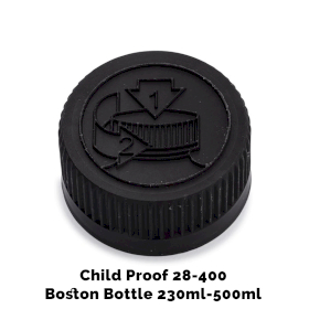 50x Verschluss für bernsteinfarbene Boston-Flasche, kindersicher, 28 mm (für 230 ml und 500 ml), schwarzer Kunststoff