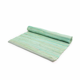 Kleiner indischer handgewebter Baumwollteppich – 50 x 90 cm – Aqua