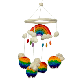 Handgemachtes Filz-Mobile - Regenbogen-Schafe