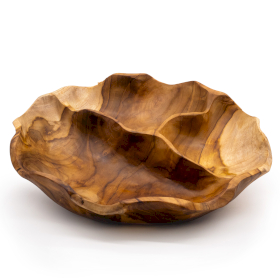 Glatte, runde Obstschale aus Teakholz mit drei Fächern  - 30x5.5cm