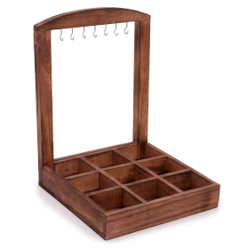 Hängender Ständer und Präsentationstablett - 9 (3x3) Fächer - Dunkles Holz