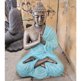 Mittelgroße betende Buddha-Statue in Türkis und Gold – 1,2 m hoch