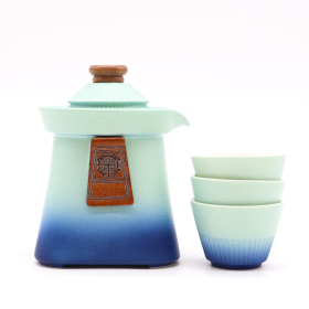 Tempel-Teekannen-Set und drei Tassen – Blue Heaven