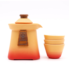 Tempel-Teekannen-Set und drei Tassen – Orange Earth
