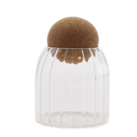 Glasgefäß mit Korkkugel– gerippt – 10 cm