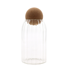 Glasgefäß mit Korkkugel–  gerippt – 15 cm