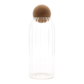 Glasgefäß mit Korkkugel–  gerippt – 20 cm