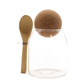 Glasgefäß mit Korkkugel– klar + Löffel – 10 cm