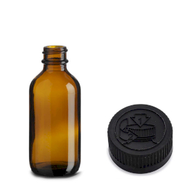 80x 60ml Boston-Flasche aus bernsteinfarbenem Glas mit kindersicherem schwarzem Kunststoffverschluss