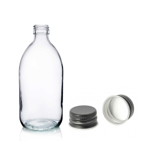 42x 150 ml Medizinflasche aus klarem Glas mit schwarzer Aluminiumkappe