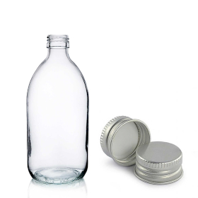 42x 150 ml Medizinflasche aus klarem Glas mit Aluminiumverschluss