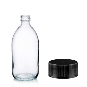42x 150 ml Medizinflasche aus klarem Glas mit schwarzer Kunststoffkappe