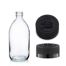 42x 150 ml Medizinflasche aus Klarglas mit schwarzer CR/TP-Kappe
