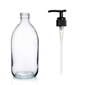36x 200 ml Medizinflasche aus klarem Glas mit schwarzer Kunststoffpumpe