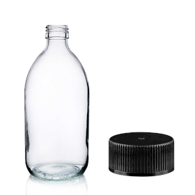 40x 300 ml Medizinflasche aus klarem Glas mit schwarzem Kunststoffdeckel