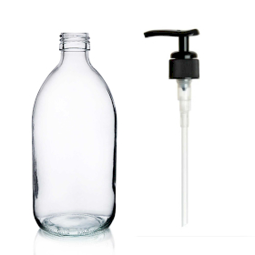40x 300 ml Medizinflasche aus klarem Glas mit schwarzer Kunststoffpumpe