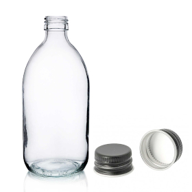 30x 500 ml Medizinflasche aus klarem Glas mit schwarzer Aluminiumkappe