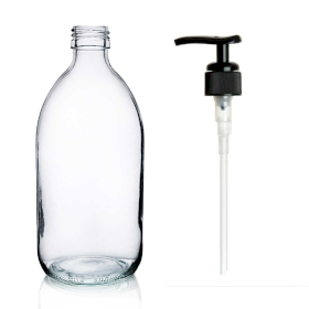 30x 500 ml Medizinflasche aus klarem Glas mit schwarzer Kunststoffpumpe